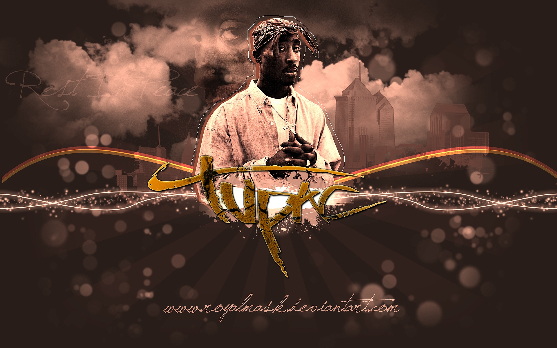 Картинки 2pac, знак, город, облака, платок фото и обои на рабочий стол