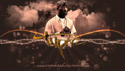 2pac, знак, город, облака, платок