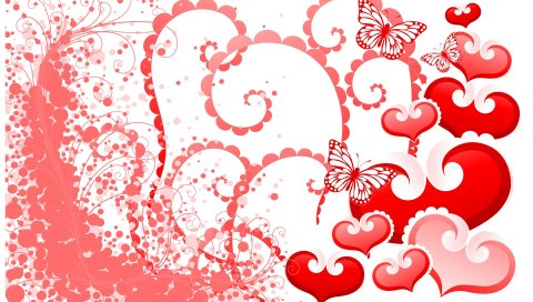 Сердца, бабочки, фон, день Святого Валентина