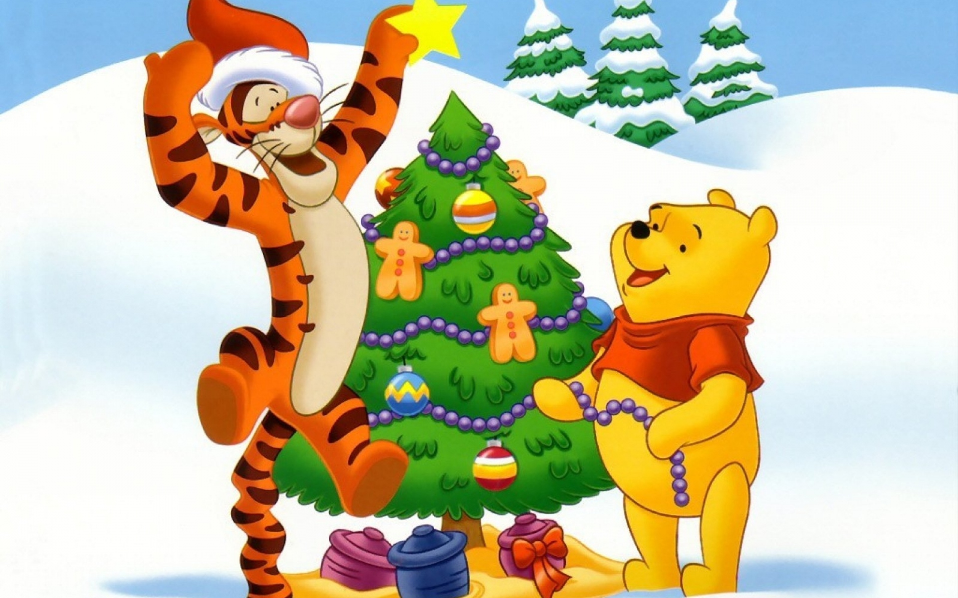 Картинки Новый год, рождество, мультфильм, медвежонок, тигр, winnie-the-pooh фото и обои на рабочий стол