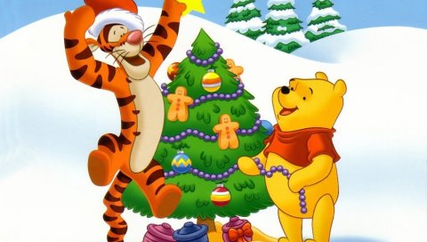 Новый год, рождество, мультфильм, медвежонок, тигр, winnie-the-pooh