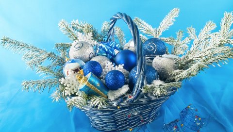 Рождество, новый год, сферы, корзина, игрушки