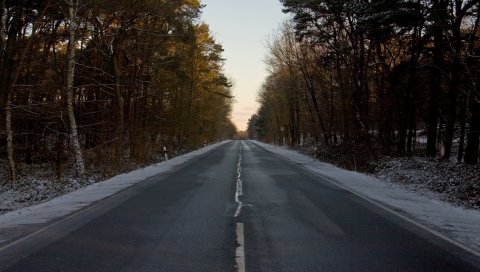 Дорога, асфальт, зима, снег