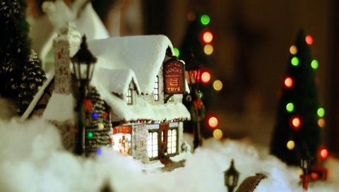 Новый год, рождество, орнамент, дом, снег, уют