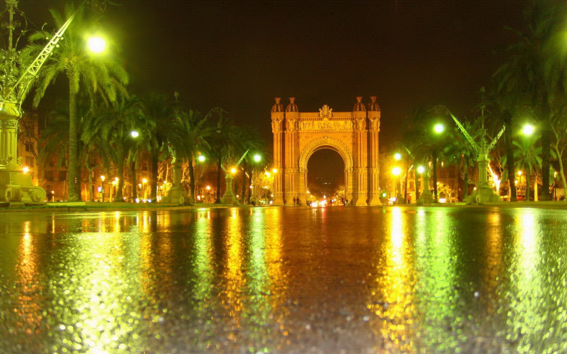 Картинки Барселона, свет, арка, ворота, ночь фото и обои на рабочий стол