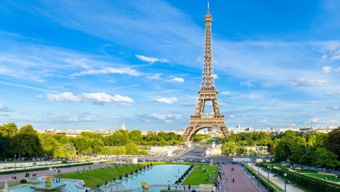 Париж, Франция, Эйфелева башня, небо, синий