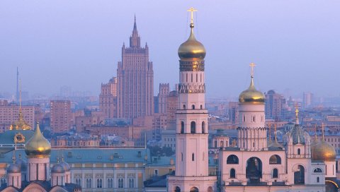 Москва, рассвет, здание, белый камень, церковь