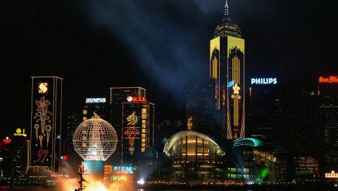 Токио, ночь, пейзаж, здания, небоскребы