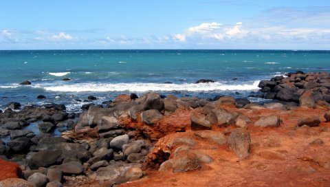 Камни, берег, волны, море, солнце