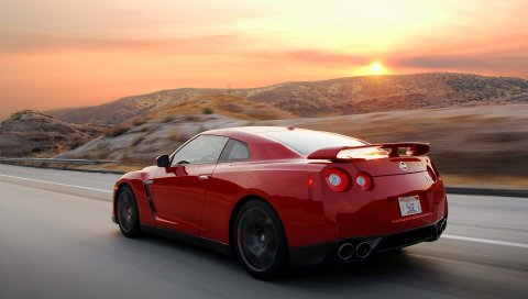 Nissan, красный, бег, движение, вид сбоку