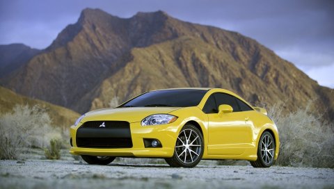 Автомобили, mitsubishi, желтый, вид спереди