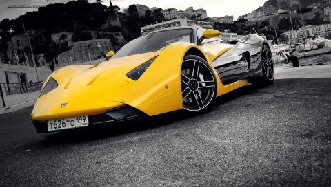 Marussia, желтый, синий, городской, передний бампер