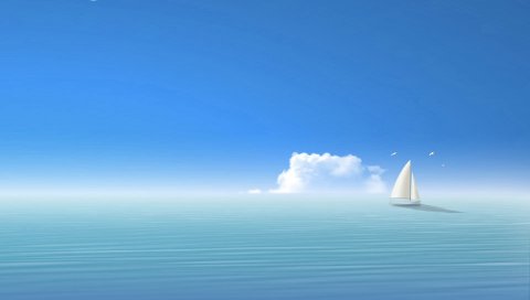 Синий, море, корабль, небо