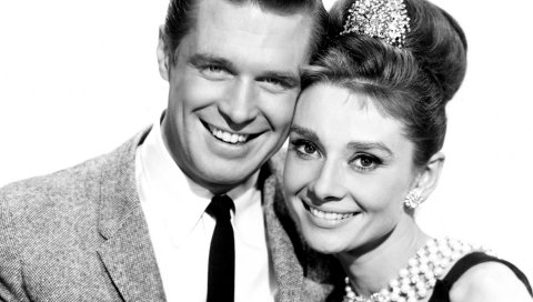 Завтрак в тиффани, черный белый, audrey hepburn, george peppard, падуб golightly