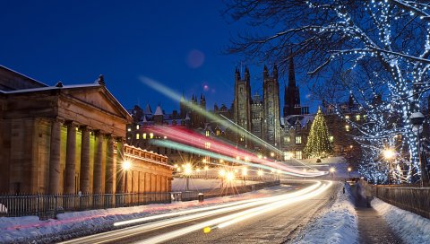 Lights, Trail, Snowy, Traffic