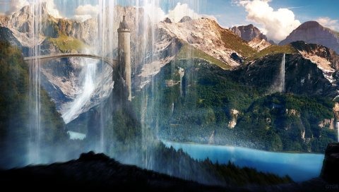 Водопад, пейзаж
