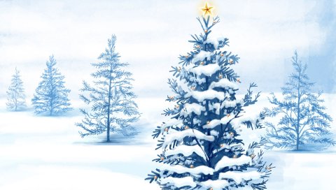 Снег, Деревья, Рождество